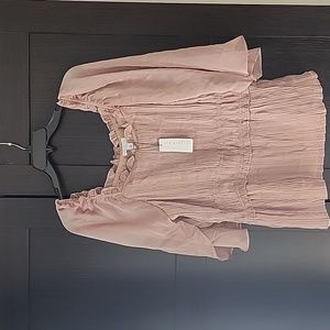 CURRENT AIR Smocked Waist Sheer Tulip Sleeve Top ~ Dusty Rose Medium